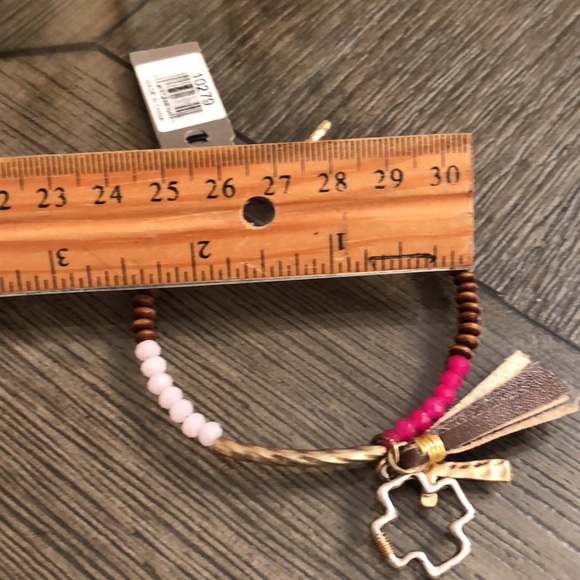 CANVAS Memory Wire Bracelet w/ Leather Tassel & Cross Charms - Picture 5 of 9